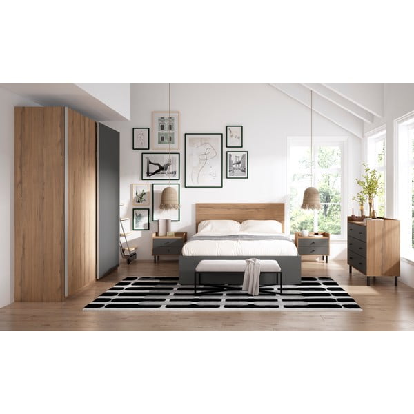 Pilka riešutmedžio spinta su stumdomomis durimis 182x200 cm Malta - Marckeric-image-4