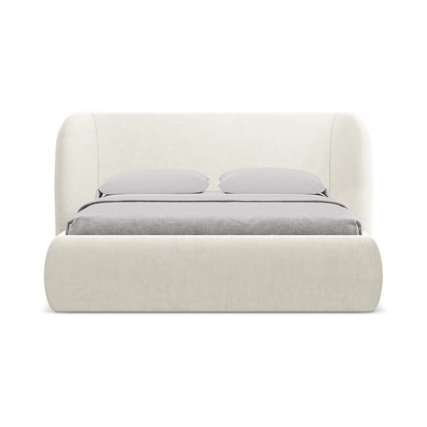 Kreminės spalvos dvigulė lova audiniu dengta su sandėliavimo vieta su lovos grotelėmis 180x200 cm Hauke – Makamii-image-3