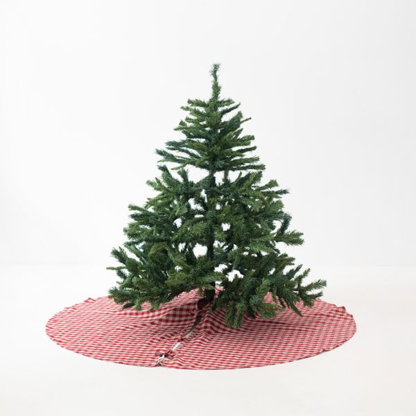 Iš lino apvalios formos kilimas po eglute raudonos spalvos ø 125 cm Red Gingham – Linen Tales