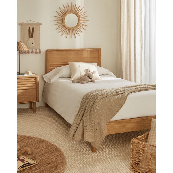Viengulė lova natūralios spalvos su lovos grotelėmis iš ąžuolo masyvo 90x200 cm Lenon – Kave Home-image-1