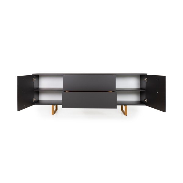 Antracito pilkos spalvos komoda su ąžuolinėmis kojelėmis Tenzo Birka, 216 x 78 cm-image-3