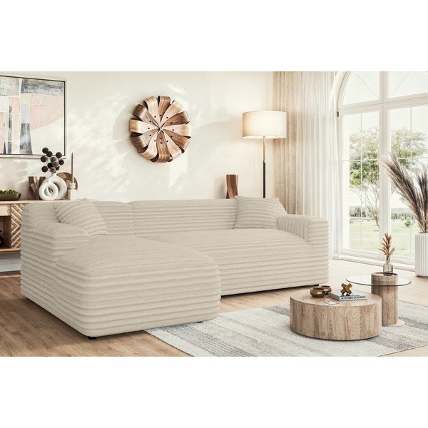 Smėlio spalvos iš kordinio velveto kampinė sofa (su kairiuoju kampu/su gultu) Martin – Ropez-image-1