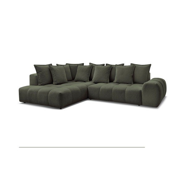 Žalios spalvos iš šenilinio audinio sulankstoma/su sandėliavimo vieta kampinė sofa (su kairiuoju kampu/„L“ formos) Everest – Bobochic Paris-image-3