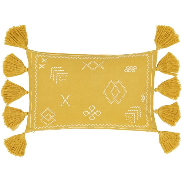 Geltonos spalvos medvilninis dekoratyvinis pagalvės užvalkalas Westwing Collection Huata, 30 x 50 cm