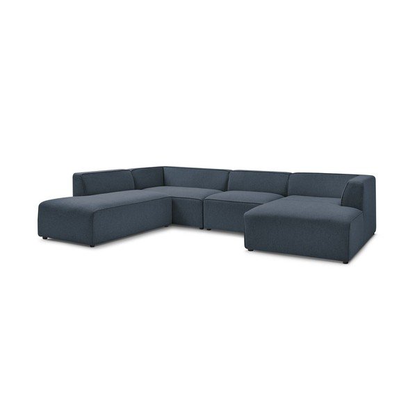 Tamsiai mėlynos spalvos modulinė kampinė sofa (su kairiuoju kampu/„U“ formos) Megeve – Bobochic Paris