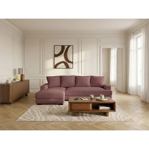 Rožinės spalvos sulankstoma/su sandėliavimo vieta kampinė sofa iš kordinio velveto (su kairiuoju kampu/su gultu) Campi – Bobochic Paris-image-1