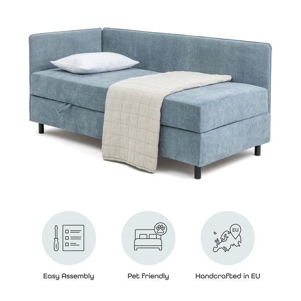 Mėlynos spalvos viengulė lova audiniu dengta su sandėliavimo vieta su čiužiniu 120x200 cm Avela – Bonami Selection-image-4