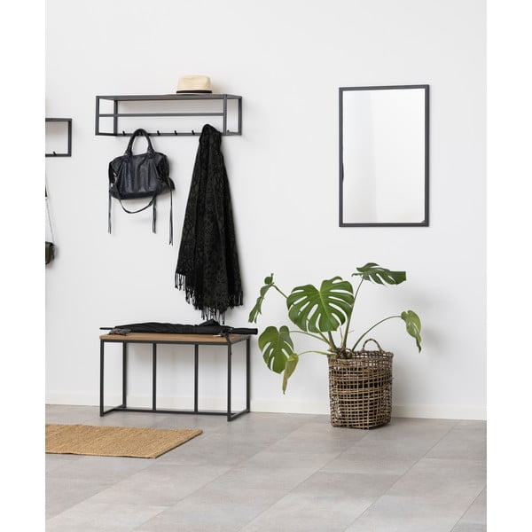 Sieninė lentyna juodos spalvos/natūralios spalvos iš ąžuolo su lentyna Seaford – Actona-image-3