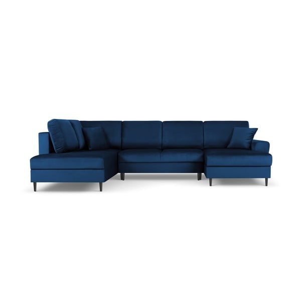 Mėlynos spalvos iš velveto sulankstoma/su sandėliavimo vieta kampinė sofa (su kairiuoju kampu/„U“ formos) Kyoto – Cosmopolitan Design