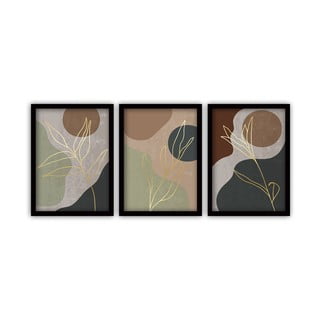 3 paveikslų rinkinys juoduose rėmeliuose Vavien Artwork Floral III., 35 x 45 cm