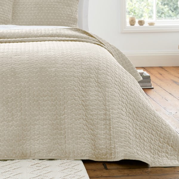 Smėlio spalvos iš velveto dygsniuota lovatiesė 240x260 cm Attica Velvet Embroidered – Bianca-image-1