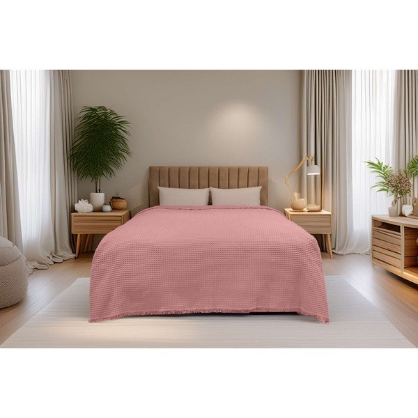 Rožinės spalvos iš medvilnės lovatiesė 140x200 cm Waffle – Mijolnir-image-1