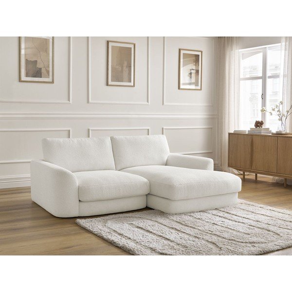 Baltos spalvos kampinė sofa iš boucle (su dešiniuoju kampu/su gultu) Leonore – Bobochic Paris-image-3
