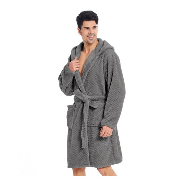 "DecoKing Sleepyhead" pilkas unisex chalatas iš mikropluošto, M dydis-image-1