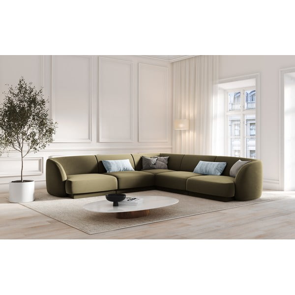 Kampinė sofa žalios spalvos iš velveto Miley  – Micadoni Home-image-1