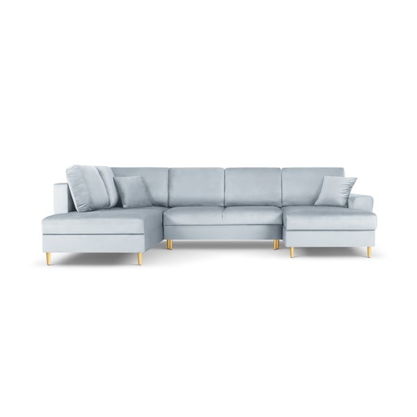 Šviesiai mėlynos spalvos iš velveto sulankstoma/su sandėliavimo vieta kampinė sofa (su kairiuoju kampu/„U“ formos) Kyoto – Cosmopolitan Design