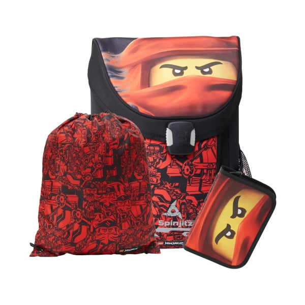 Raudona mokyklinė kuprinė, pieštukinė ir krepšys LEGO® Ninjago Easy