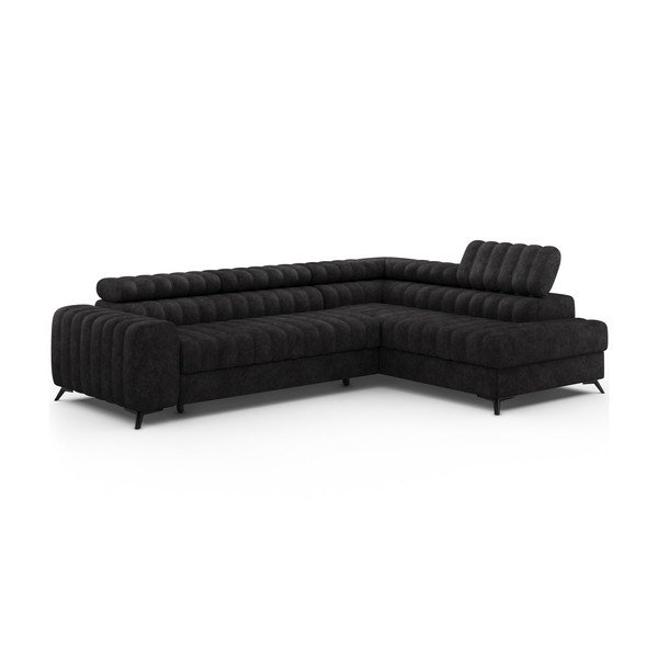 Tamsiai pilkos spalvos kampinė sofa iš velveto (su dešiniuoju kampu/„L“ formos) Kanedo – ELTAP