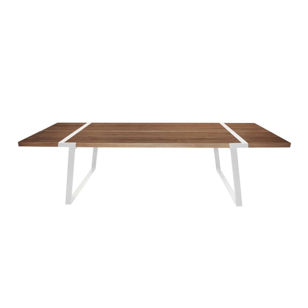 Tamsios spalvos medienos valgomojo stalas su baltu pagrindu Canett Gigant, 290 cm
