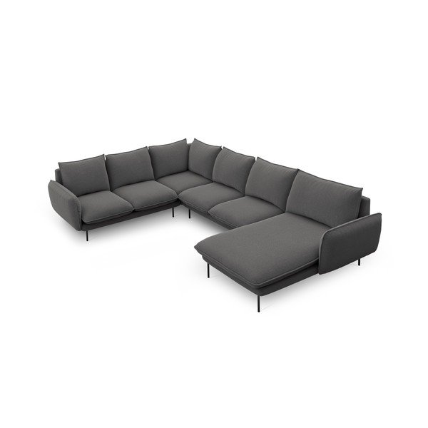 Tamsiai pilkos spalvos U formos sofa Cosmopolitan Design Vienna, kampas kairėje-image-2