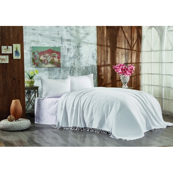 Lovatiesė baltos spalvos iš medvilnės dvigulei lovai 220x240 cm Lotus – Mijolnir