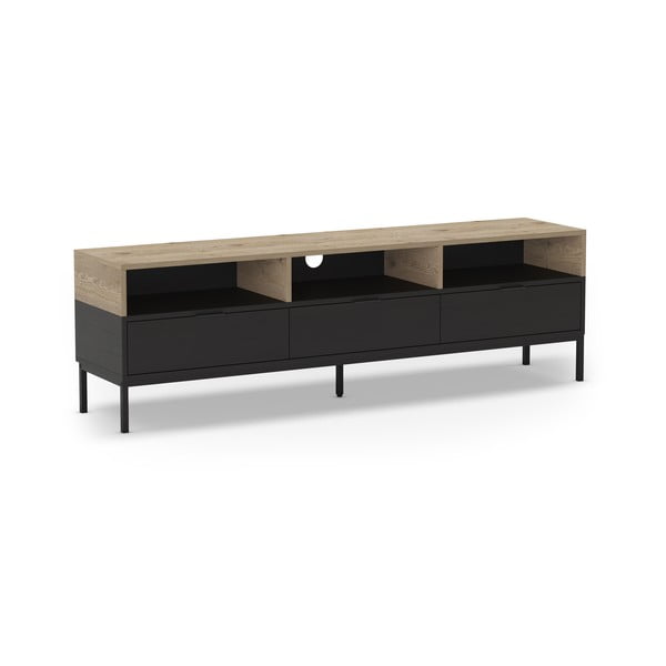 TV spintelė juodos spalvos/natūralios spalvos iš ąžuolo 180x55 cm Marion – Marckeric-image-2