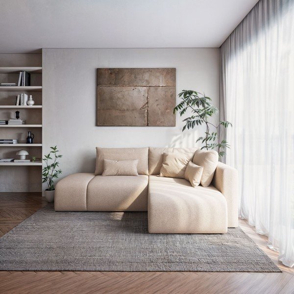 Sulankstoma/su sandėliavimo vieta kampinė sofa smėlio spalvos (su dešiniuoju kampu/su gultu) Lumine – Ghado-image-1