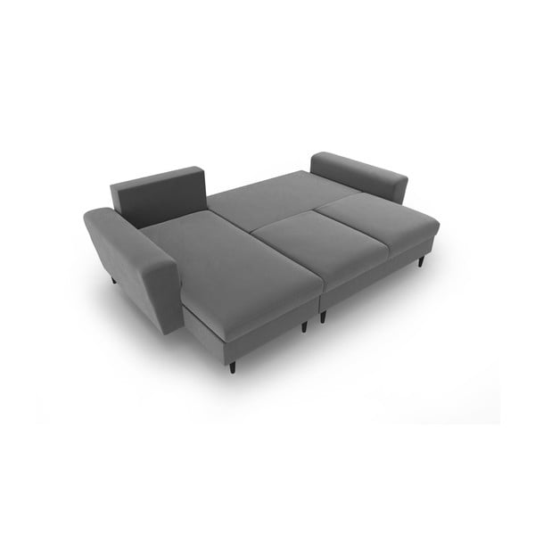 Šviesiai pilkos spalvos iš velveto sulankstoma/su sandėliavimo vieta kampinė sofa Kyoto – Cosmopolitan Design-image-2