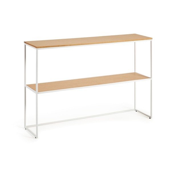 Baltos spalvos/natūralios spalvos konsolinis staliukas iš ąžuolo 30x120 cm Yoana – Kave Home