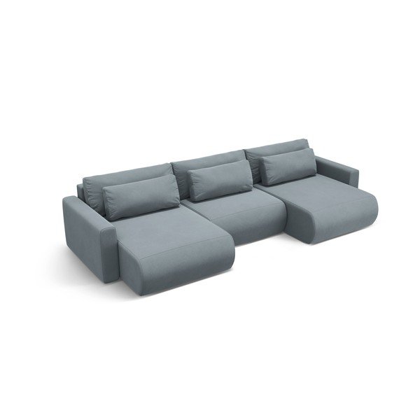Pilkai mėlynos spalvos iš velveto sulankstoma/su sandėliavimo vieta kampinė sofa („U“ formos) Belfast – Cosmopolitan Design-image-2