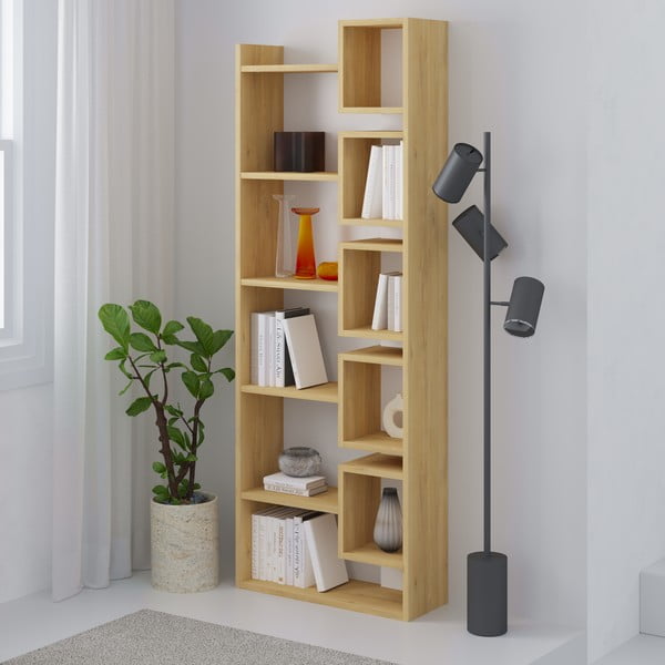 Knygų spinta  baltos spalvos/natūralios spalvos iš ąžuolo 60x168,5 cm Eladi – Marckeric-image-3