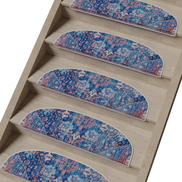 Laiptų kilimėlių rinkiniai mėlynos spalvos 16 vnt. 20x65 cm Yoruk – Vitaus-image-1