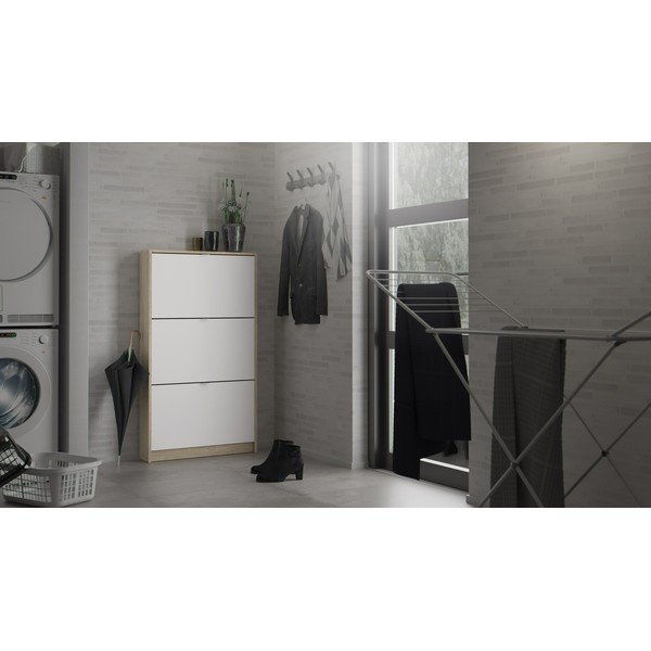 Atlenkiama spintelė batams baltos spalvos/natūralios spalvos iš ąžuolo Shoes – Tvilum-image-1