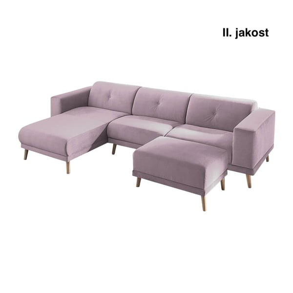 Rožinė kampinė sofa su atramomis kojoms "Bobochic Paris Luna", kairysis kampas, 308 cm