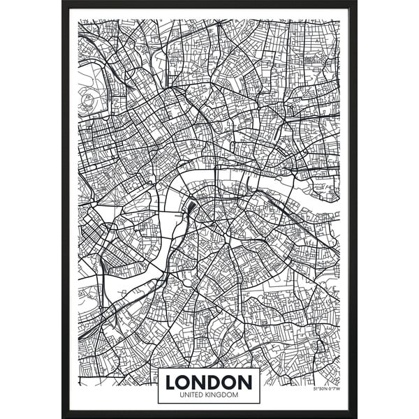 Sieninis plakatas rėmeliuose MAP/LONDON, 50 x 70 cm