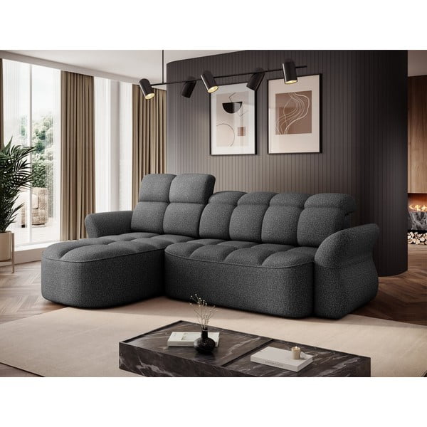 Tamsiai pilkos spalvos iš velveto sulankstoma/su sandėliavimo vieta kampinė sofa (su kairiuoju kampu/su gultu) Beneth – ELTAP-image-3