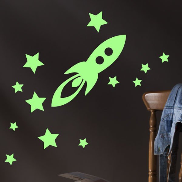 Šviečiantis lipdukas Ambiance Rocket and Stars-image-1
