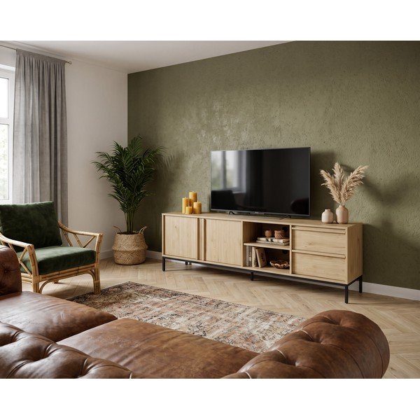 Natūralios spalvos TV spintelė iš ąžuolo 180x59x40 cm Luc – Marckeric-image-1