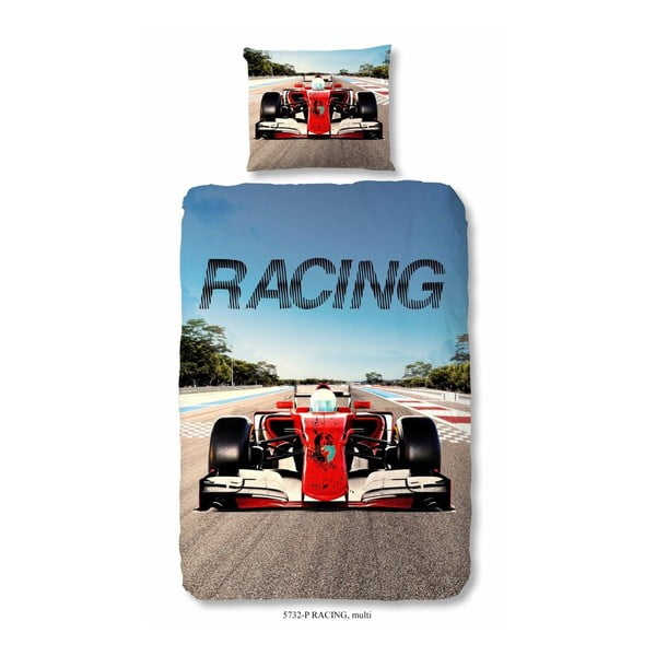 Medvilninė vaikiška patalynė "Good Morning Racing", 140 x 200 cm