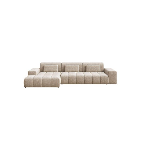 Smėlio spalvos iš šenilinio audinio kampinė sofa (su kairiuoju kampu/su gultu) Chevi – Ghado