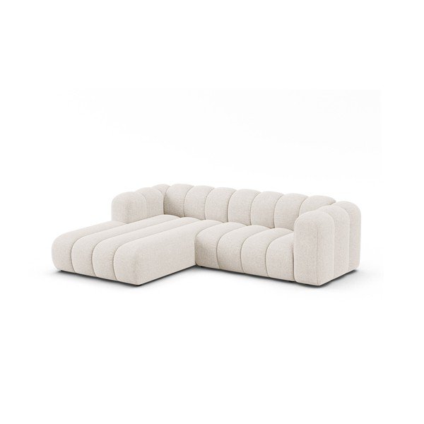 Kreminės spalvos kampinė sofa iš šenilinio audinio (su kairiuoju kampu/su gultu) Lupine – Micadoni -image-1