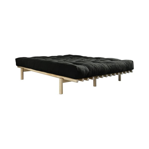 Pušies medienos dvigulė lova su čiužiniu Karup Design Pace Comfort Mat Natural Clear/Black, 160 x 200 cm