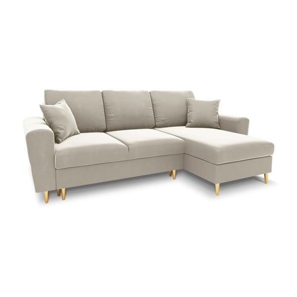 Smėlio spalvos iš velveto sulankstoma/su sandėliavimo vieta kampinė sofa Kyoto – Cosmopolitan Design