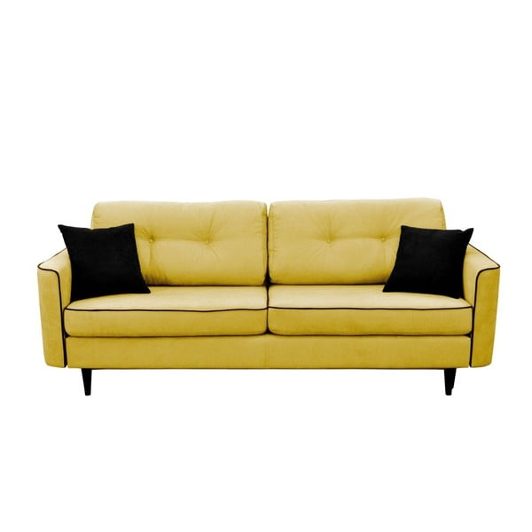 Geltonos spalvos sofa-lova su juodomis kojomis Mazzini Sofos Magnolia