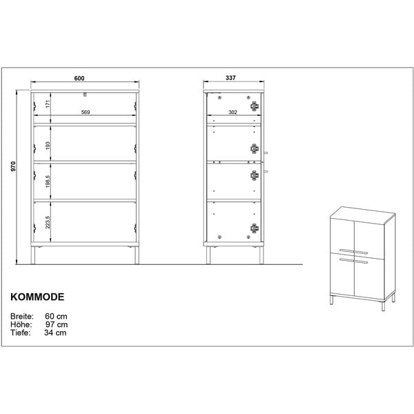 Tamsiai pilka aukšta ąžuolinė vonios kambario spintelė 60x97 cm Yonkers - Germania-image-4