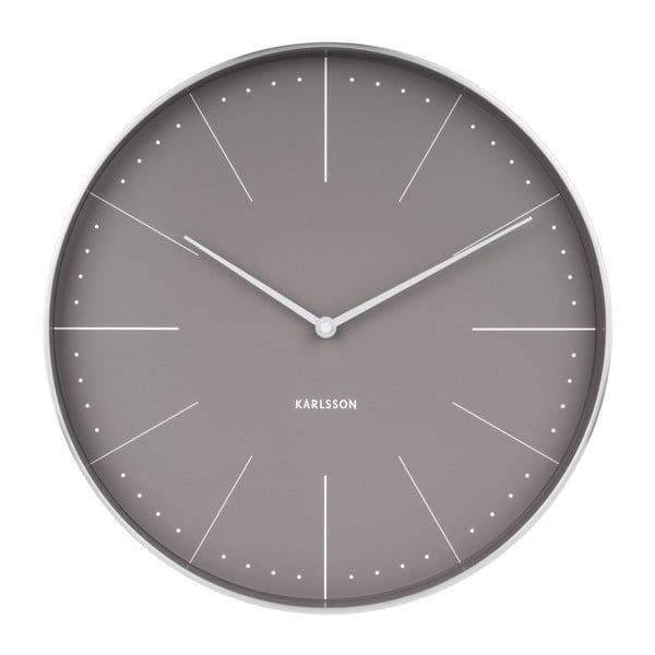 Pilkas sieninis laikrodis su sidabrinėmis detalėmis Karlsson Normann, ⌀ 38 cm