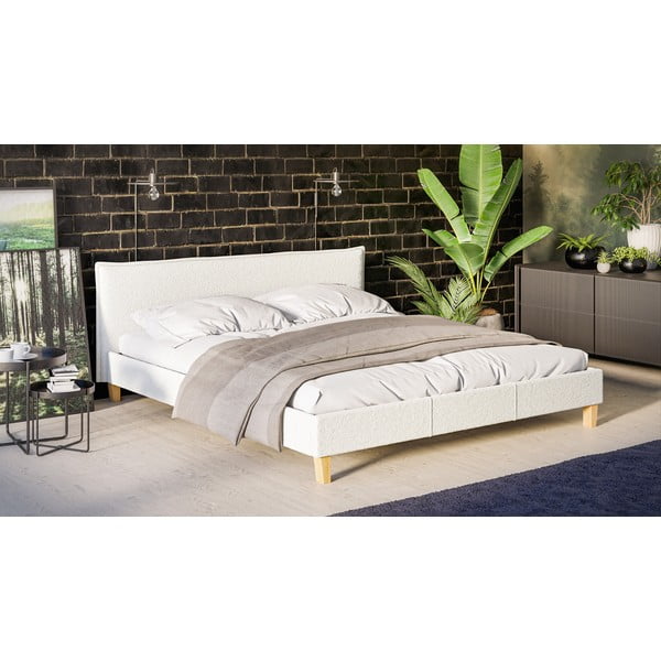 Kreminės spalvos minkšta dvigulė lova su grotelėmis 180x200 cm Tina - Ropez-image-2