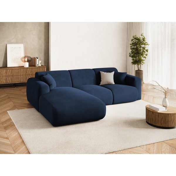 Tamsiai mėlynos spalvos kampinė sofa iš velveto (su kairiuoju kampu/su gultu) Molino – Micadoni -image-1