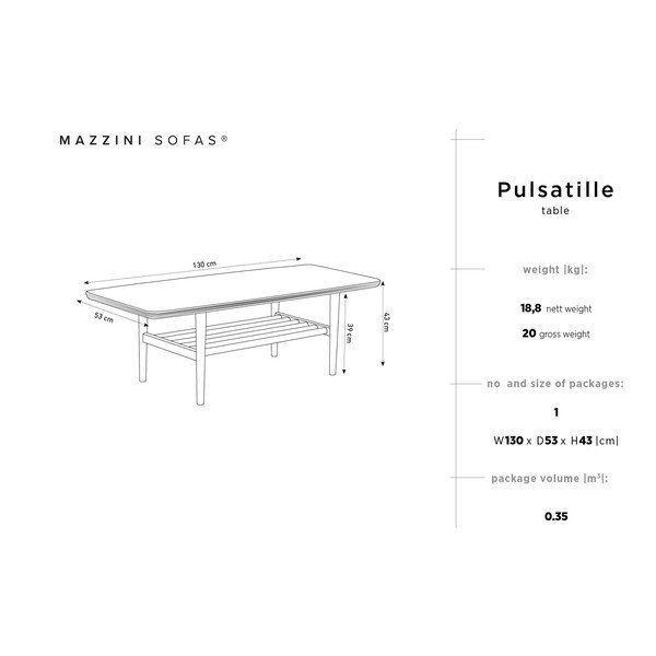Pušies medienos žurnalinis staliukas Mazzini Sofas Pulsatille-image-2