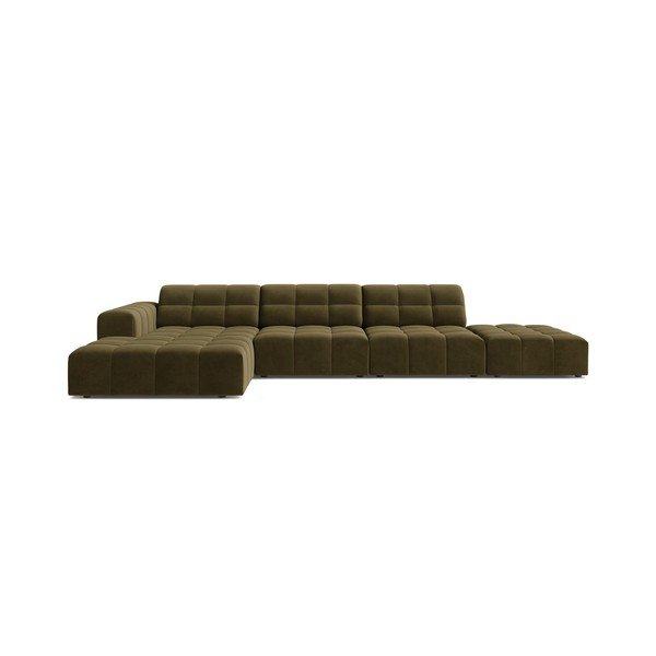 Khaki spalvos kampinė sofa iš velveto (su kairiuoju kampu/su gultu) Chicago – Cosmopolitan Design